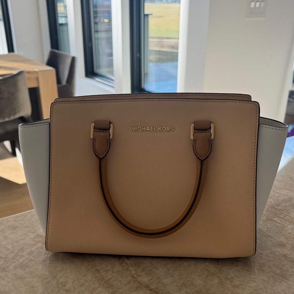 Michael Kors Beige and White Satchel